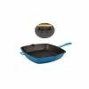 BergHOFF Neo 2Pc Cast Iron Set, 11" Grill Pan & With Slotted Steak Press - Blue Cookware