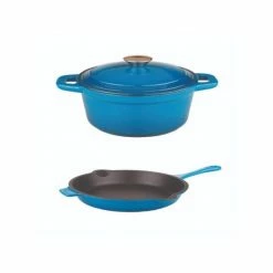 BergHOFF Neo Cast Iron Set 3pc Blue (3qt Cast Iron Covered Stockpot, 10" Cast Iron Fry Pan) Cookware