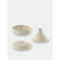 BergHOFF RON 3Pc Stoneware Tajine Set: Covered Bowl, Steam Tower Insert, Tajine Cover Tools & Accessories