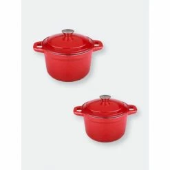 BergHOFF Neo 4PC Cast Iron Set: 3QT Covered Stockpot & 7QT Covered Stockpot, Red Pots & Pans