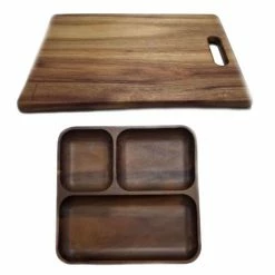 BergHOFF Acacia Wood 2Pc Cutting Board & Tray Set Cookware