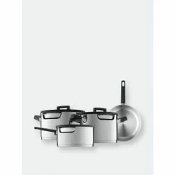 BergHOFF GEM 7Pc Downdraft 18/10 Stainless Steel Cookware Set, Black Handles Pots & Pans Grey