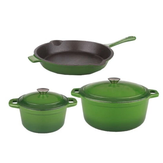 BergHOFF Neo 5Pc Cast Iron Set, 3Qt Covered Dutch Oven, 5Qt Covered Stock Pot, & 10" Fry Pan - Green Cookware 3 BergHOFF Neo 5Pc Cast Iron Set, 3Qt Covered Dutch Oven, 5Qt Covered Stock Pot, & 10" Fry Pan - Green Cookware