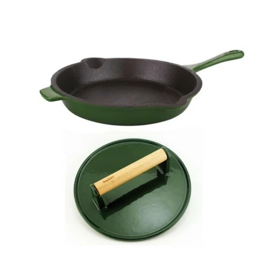BergHOFF Neo 2Pc Cast Iron Set, 10" Fry Pan & Steak Press - Green Cookware 3 BergHOFF Neo 2Pc Cast Iron Set, 10" Fry Pan & Steak Press - Green Cookware