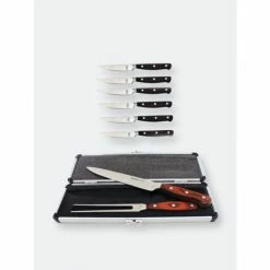 BergHOFF Pakka 8PC Stainless Steel Cutlery Set: 6PC 12" Steak Knives & 2PC 12" Carving Sets Knives & Cutting Boards