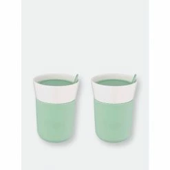 BergHOFF Leo 11.16oz Porcelain Travel Mug, Green, Set Of 2 Tools & Accessories
