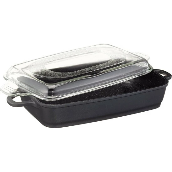BergHOFF Scala Non Stick Cast Aluminum Roasting Pan With Glass Cover 4.9 Qt Cookware 4 BergHOFF Scala Non Stick Cast Aluminum Roasting Pan With Glass Cover 4.9 Qt Cookware - Image 2