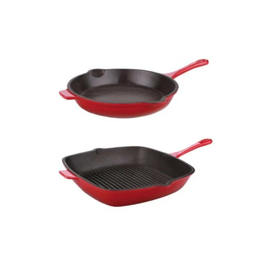 BergHOFF Neo 2pc Cast Iron Set, 10" Fry Pan & 11" Grill Pan - Red Pots & Pans 3 BergHOFF Neo 2pc Cast Iron Set, 10" Fry Pan & 11" Grill Pan - Red Pots & Pans