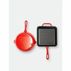 BergHOFF 2Pc Enamel Cast Iron 10" Fry Pan & 10" Grill Pan Set, Red Pots & Pans -BergHOFF shop unnamed file 1925