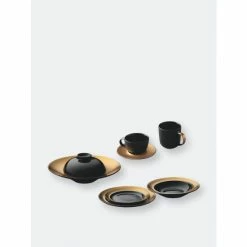 BergHOFF GEM 32 Pcs Dinnerware Set, Black & Gold Dinnerware & Flatware