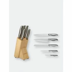 BergHOFF Essentials 6PC Stainless Steel Knife Set With Block Knives & Cutting Boards