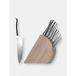 BergHOFF Concavo 8Pc Stainless Steel Knife Set With Block Knives & Cutting Boards