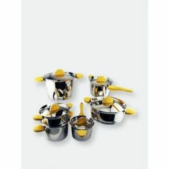 BergHOFF Stacca SS 11 Pieces Cookware Set, Yellow Pots & Pans