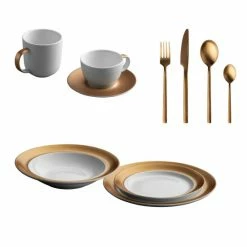 BergHOFF Gem 40 Piece Dinnerware & Flatware Set - White & Gold Dinnerware & Flatware