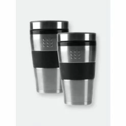 BergHOFF Set Of 2 16oz Stainless Steel Orion Travel Mugs Reusables