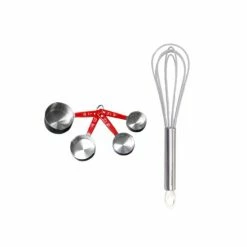 BergHOFF 5pc Kitchen Prep Set, 9" Silicone Whisk, 4pc Stainless Steel Measuring Cups Cookware