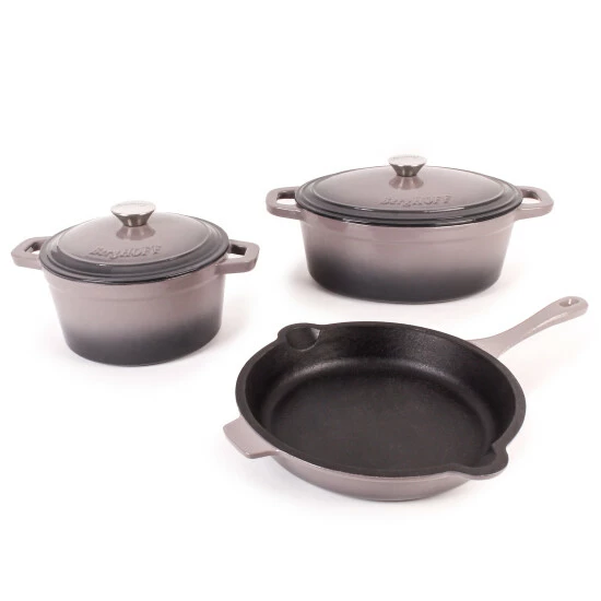 BergHOFF Neo 5Pc Cast Iron Cookware Set, Oyster Scrubs Oyester 1 BergHOFF Neo 5Pc Cast Iron Cookware Set, Oyster Scrubs Oyester