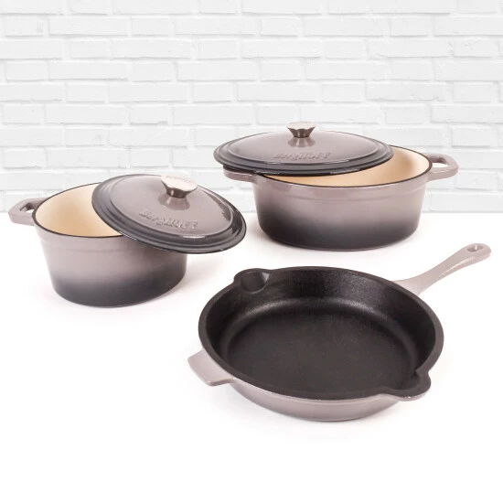 BergHOFF Neo 5Pc Cast Iron Cookware Set, Oyster Scrubs Oyester 5 BergHOFF Neo 5Pc Cast Iron Cookware Set, Oyster Scrubs Oyester - Image 5