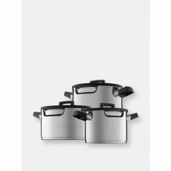 BergHOFF shop 26 BergHOFF GEM 6Pc Downdraft 18/10 Stainless Steel Cookware Set, Black Handles Pots & Pans Grey