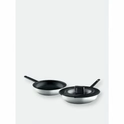 BergHOFF shop 28 BergHOFF GEM 3Pc Downdraft 18/10 Stainless Steel Fry Pan Set, Black Handles Pots & Pans Grey