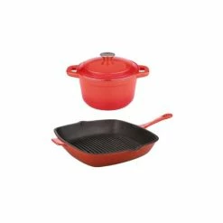 BergHOFF Neo 3Pc Cast Iron Set, 3Qt Covered Dutch Oven & 11" Grill Pan - Orange Cookware