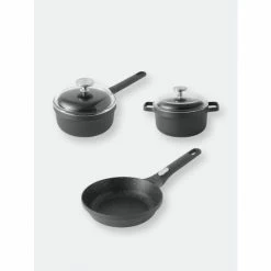 BergHOFF GEM 5Pc Cast Aluminum Nonstick Starter Cookware Set Pots & Pans Black