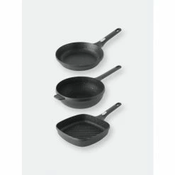 BergHOFF GEM 3Pc Cast Aluminum Nonstick Family Set Pots & Pans Black