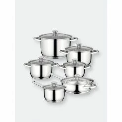 BergHOFF Essentials Gourmet 12Pc 18/10 Stainless Steel Cookware Set, Black Handles Pots & Pans