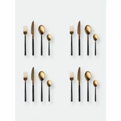 BergHOFF Gem 16pc Flatware Set, Black And Gold Plated Dinnerware & Flatware