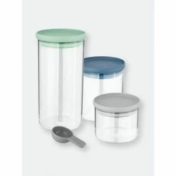 BergHOFF Leo 3Pc Glass Food Container Set, Green, Blue, Gray Reusables