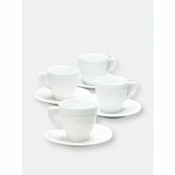 BergHOFF Elan 8.6oz Porcelain Tea Cup And Saucer, Set Of 4 Drinkware