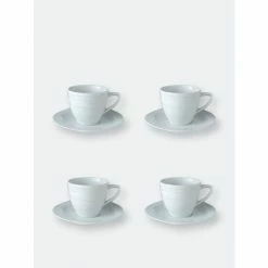 BergHOFF Essentials 8.6oz Porcelain Teacup & Saucers, Set Of 4 Drinkware
